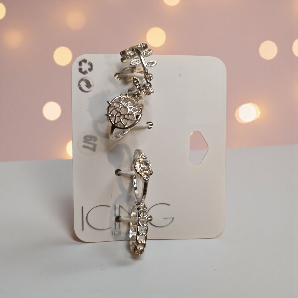 Icing Silver Tone Ring Set